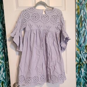 Eyelet Ruffle Sleeve Dress - Light Lavender